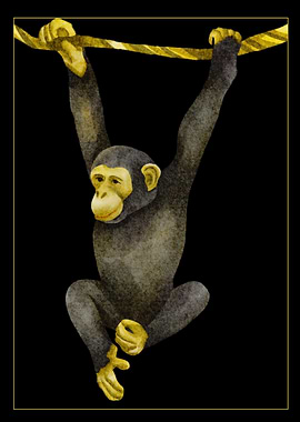 Monkey Hanging on Rope Illustration