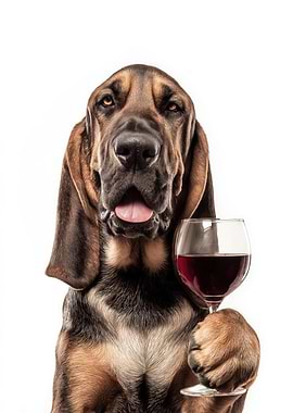 Bloodhound with Wine Glass Portrait