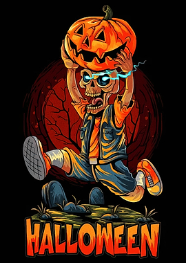 Halloween Skeleton with Pumpkin Head