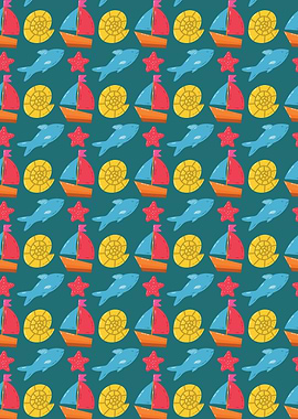 Nautical Pattern with Sea Elements