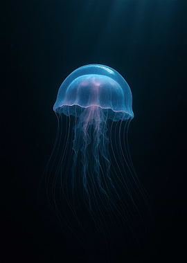 Glowing Jellyfish in Dark Ocean Depths