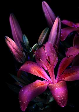 Pink Lily with Water Droplets