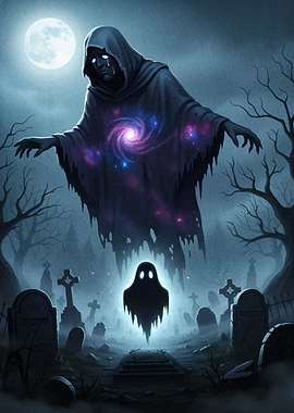 Spooky Galaxy Ghost in Graveyard