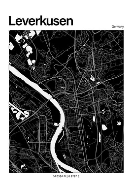 Leverkusen Black and White Map
