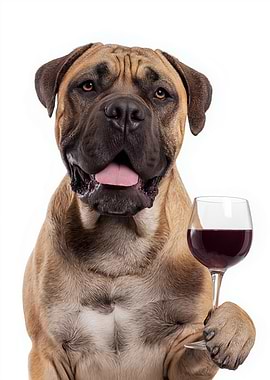 Bullmastiff dog with Wine Glass