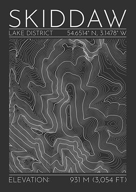 Skiddaw Lake District Topographic Contour Map