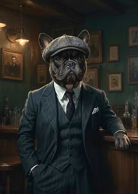 French Bulldog in Suit at the Pub