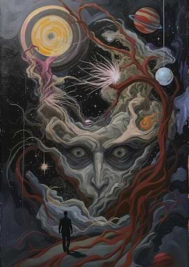 Cosmic Face and Traveler Painting