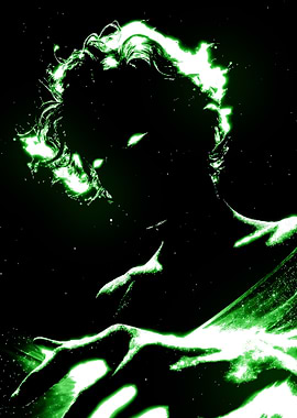 Ethereal Green Figure in Dark Space