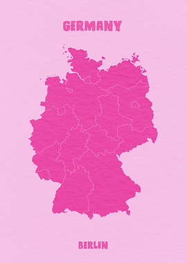Pink Germany Map with Berlin Text