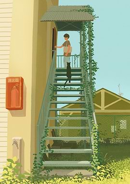 Stairs to Home with Cat