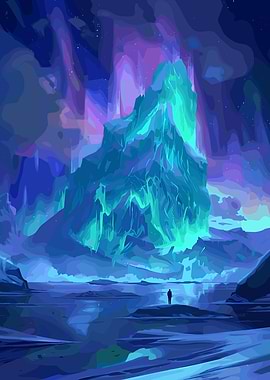 Mystical Ice Mountain Landscape with Figure