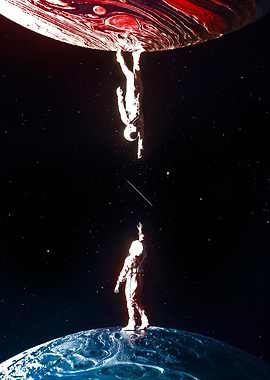 Astronauts reaching in space