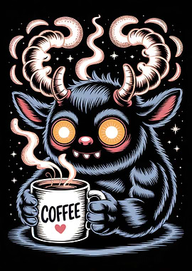 Monster with Coffee Mug Illustration