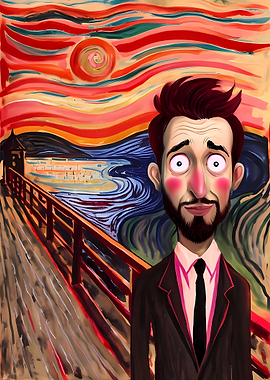 Man in The Scream painting parody