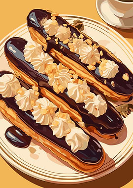 Delicious Chocolate Eclairs with Cream Topping