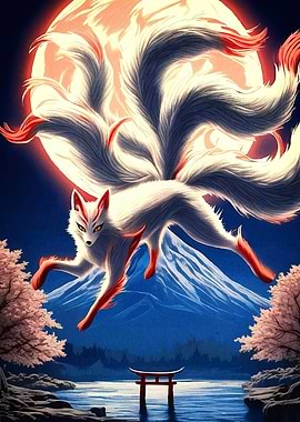 Nine-tailed fox Mount Fuji
