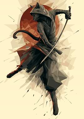 Cat Samurai Warrior with Katana