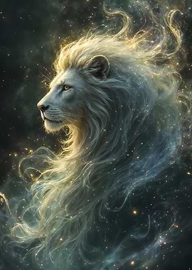 Celestial Lion in Starry Nebula