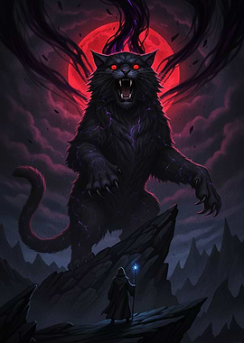 Giant Cat Confrontation with Wizard