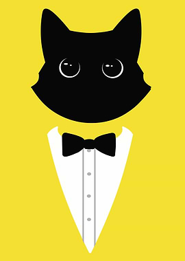 Elegant Cat in Tuxedo Illustration