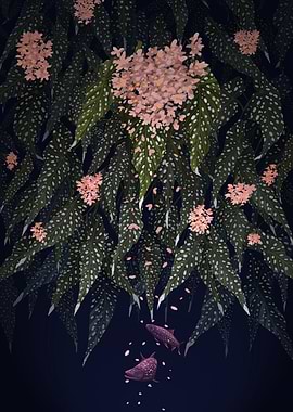 Botanical Dreamscape with Fish