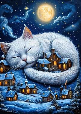 Dreamy Winter Sleeping Cat