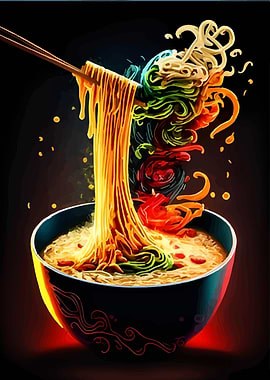 Colorful Ramen Bowl with Chopsticks