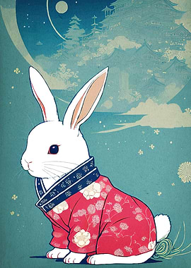 Rabbit Kimono Japanese Landscape