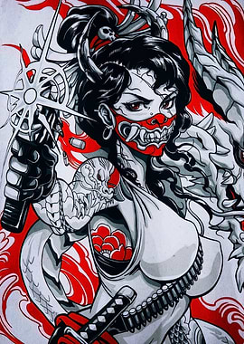 Cyberpunk Geisha Warrior Illustration