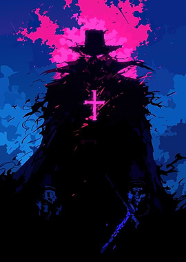 Dark Figure with Glowing Cross