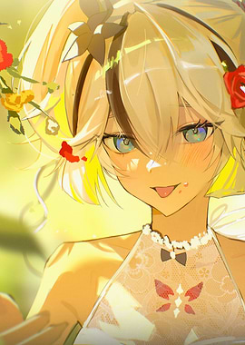 Girl with Flowers and Lace