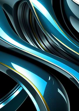Iridescent Teal Chrome Ribbons with Gold Accents — Futuristic 3D Abstract