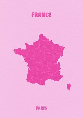 Pink France Map with Paris