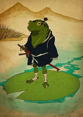 Frog Samurai on Lily Pad
