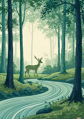Deer in Forest Illustration