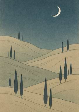 Tuscan Landscape with Moon