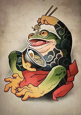 Frog Eating Ramen Illustration