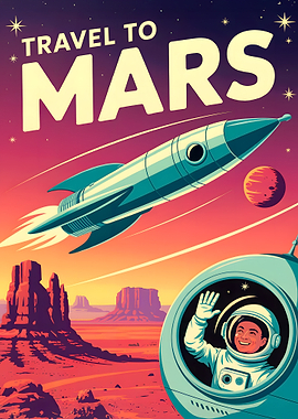 Travel to Mars Retro Poster