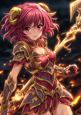 Anime Girl Warrior with Horns