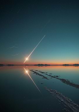 Meteor Shower Reflection on Water Surface