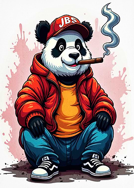 Cool Panda Cartoon Character Smoking Cigar