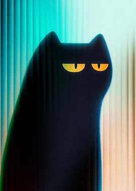 Grumpy Black Cat Illustration