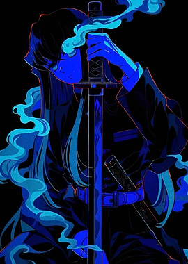 Blue Anime Character with Sword