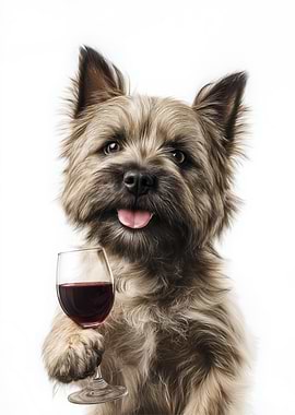 Cairn Terrier with Wine Glass Portrait