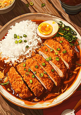 Japanese Katsu Curry with Rice and Egg