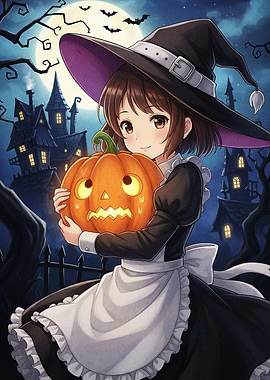 Witch with Pumpkin Halloween Night