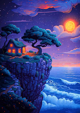 Cliffside Cottage Starry Sky