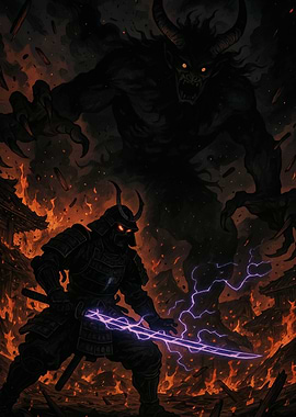 Samurai vs. Demon in Burning City