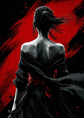 Samurai Woman Back View Art
